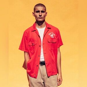 Deus Ex Machina X Young Gerks Red Cotton Customs Shirt Red , Large